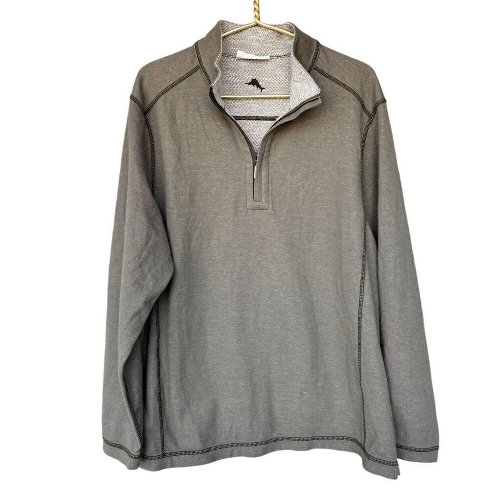 Tommy Bahama Sweater Adult Large Green Reversible Quarter Zip Pullover Mens